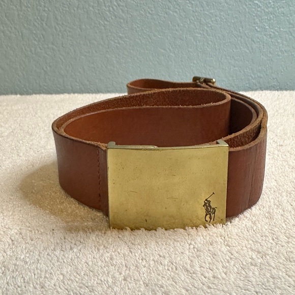 Polo by Ralph Lauren Brown Leather Belt with Gold Buckle - Picture 1 of 5